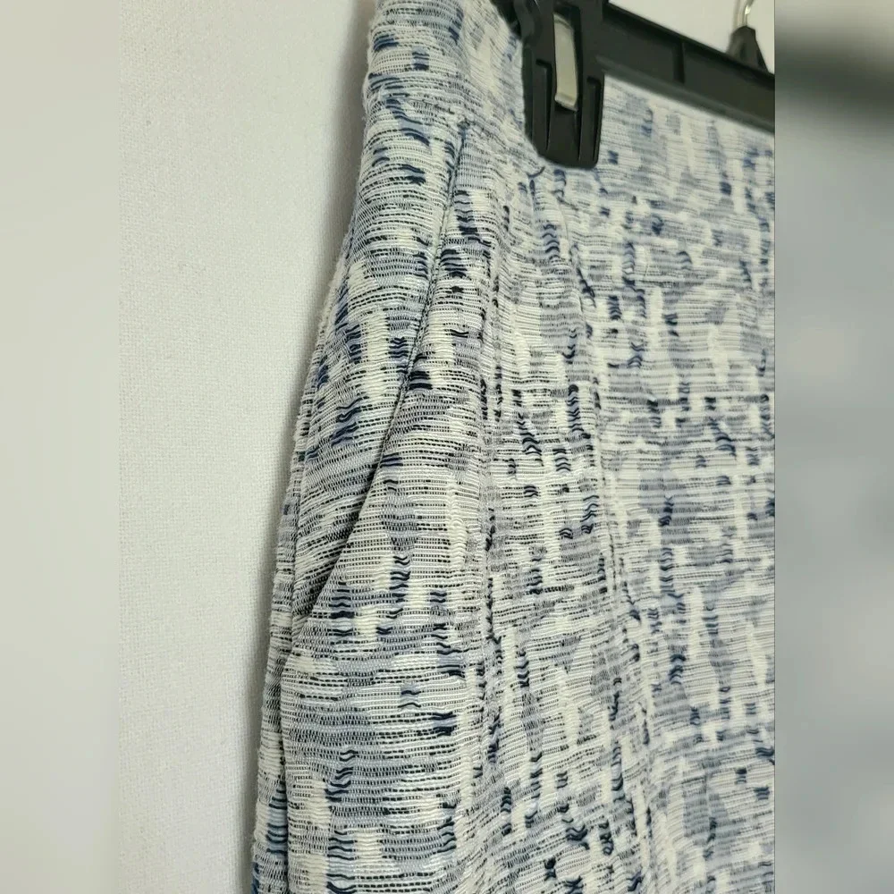 Loft Blue & White Tweed Woven Textured Pockets Back‎ Zip Preppy Mini Skirt 6 New